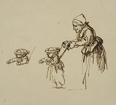 Sheet of Studies, with a Woman Teaching a Child to Walk Rembrandt
